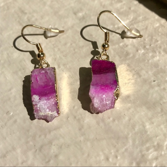 COPY - Beautiful Hand Crafted Pink Stone Earrings - Picture 3 of 4